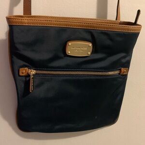 Michael Kors Navy Blue and Brown Crossbody Bag